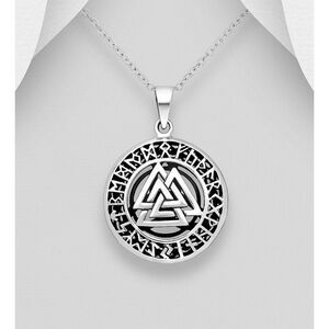 Sterling Silver Oxidized Celtic, Valknut And Viking Vegvisir Amulet Pendant